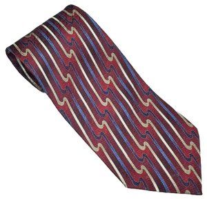Don Jonathan Hand Made Abstract Red Gold Blue 100% Silk Tie